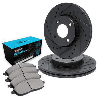 R1 Concepts® - eLINE Series Drilled and Slotted Front Brake Kit with Ceramic Pads