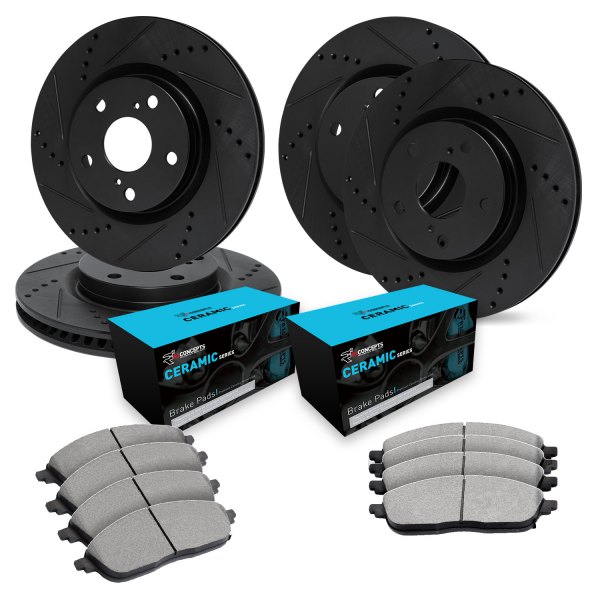  R1 Concepts® - eLINE Series Drilled and Slotted Front and Rear Brake Kit with Ceramic Pads