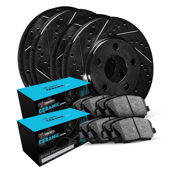  R1 Concepts® - eLINE Series Drilled and Slotted Front and Rear Brake Kit with Ceramic Pads