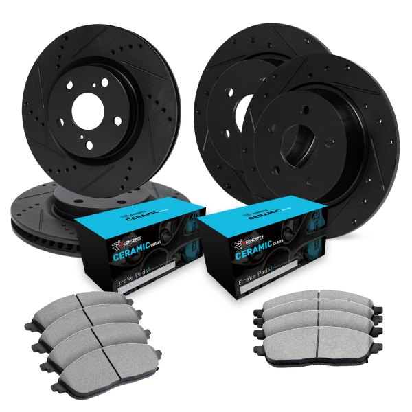  R1 Concepts® - eLINE Series Drilled and Slotted Front and Rear Brake Kit with Ceramic Pads