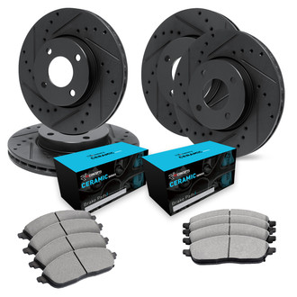 R1 Concepts® - eLINE Series Drilled and Slotted Front and Rear Brake Kit with Ceramic Pads
