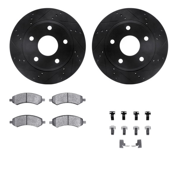  R1 Concepts® - eLINE Series Drilled and Slotted Front Brake Kit with Super Duty Pads