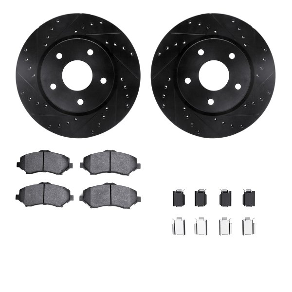  R1 Concepts® - eLINE Series Drilled and Slotted Front Brake Kit with Super Duty Pads