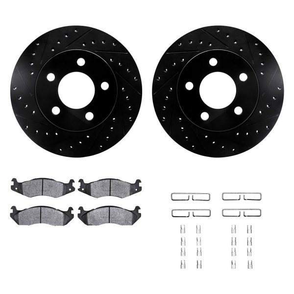  R1 Concepts® - eLINE Series Drilled and Slotted Front Brake Kit with Super Duty Pads