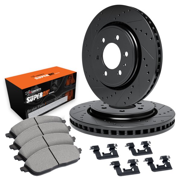  R1 Concepts® - eLINE Series Drilled and Slotted Front Brake Kit with Super Duty Pads