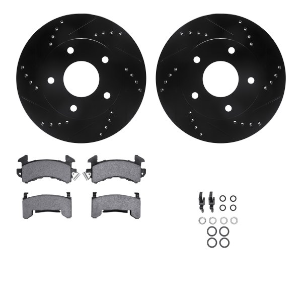  R1 Concepts® - eLINE Series Drilled and Slotted Front Brake Kit with Super Duty Pads