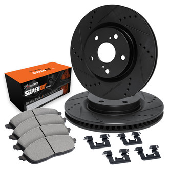 R1 Concepts® - eLINE Series Drilled and Slotted Front Brake Kit with Super Duty Pads