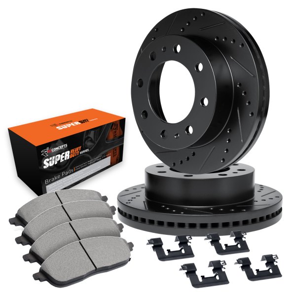  R1 Concepts® - eLINE Series Drilled and Slotted Front Brake Kit with Super Duty Pads