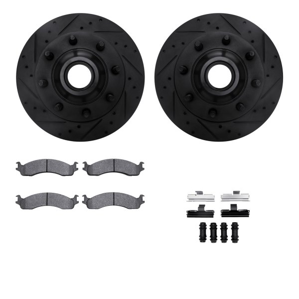  R1 Concepts® - eLINE Series Drilled and Slotted Front Brake Kit with Super Duty Pads