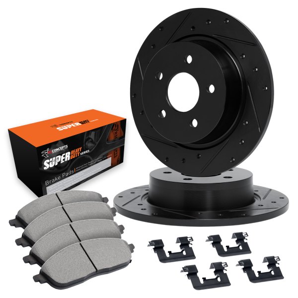  R1 Concepts® - Drilled and Slotted Rear Brake Kit with Super Duty Pads