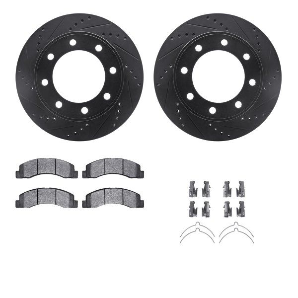  R1 Concepts® - eLINE Series Drilled and Slotted Front Brake Kit with Super Duty Pads