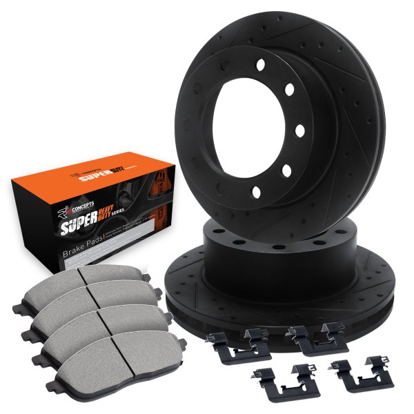  R1 Concepts® - eLINE Series Drilled and Slotted Rear Brake Kit with Super Duty Pads