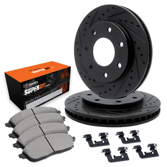 R1 Concepts® - eLINE Series Drilled and Slotted Front Brake Kit with Super Duty Pads