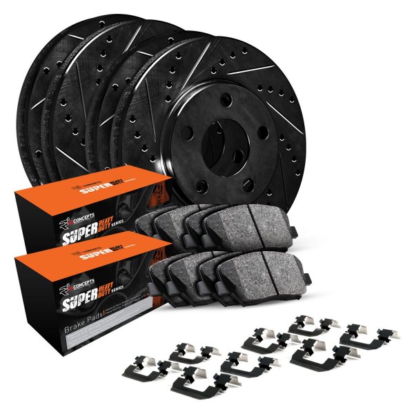  R1 Concepts® - eLINE Series Drilled and Slotted Front and Rear Brake Kit with Super Duty Pads