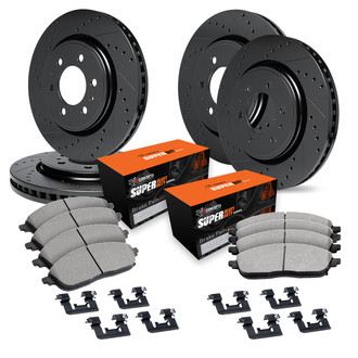 R1 Concepts® - eLINE Series Drilled and Slotted Front and Rear Brake Kit with Super Duty Pads