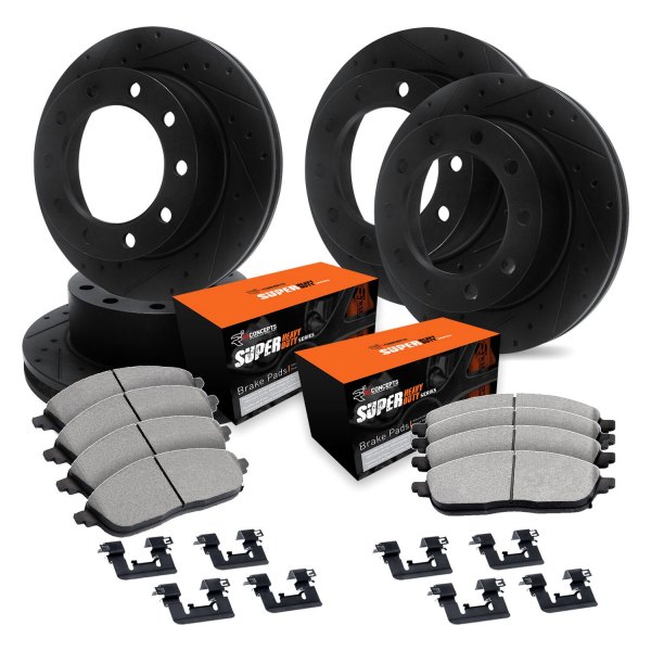  R1 Concepts® - eLINE Series Drilled and Slotted Front and Rear Brake Kit with Super Duty Pads