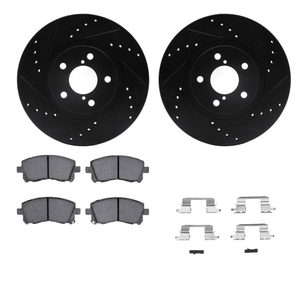  R1 Concepts® - Drilled and Slotted Front Brake Kit with Semi-Metalic Pads