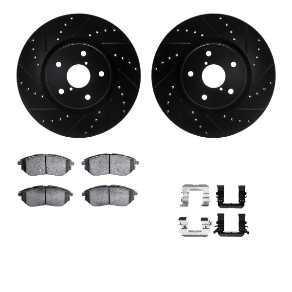  R1 Concepts® - Drilled and Slotted Front Brake Kit with Semi-Metalic Pads