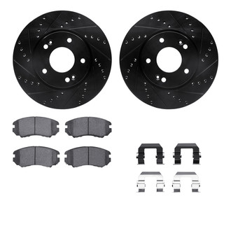 R1 Concepts® - Drilled and Slotted Front Brake Kit with Semi-Metalic Pads