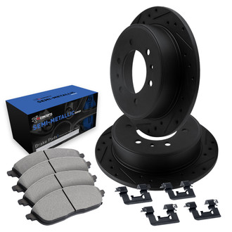 R1 Concepts® - Drilled and Slotted Rear Brake Kit with Semi-Metalic Pads