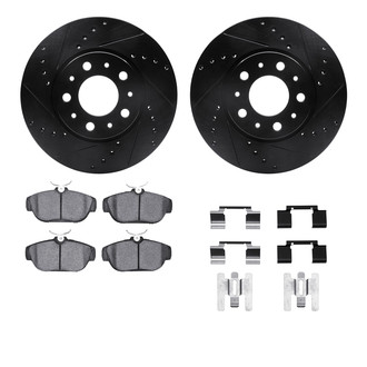 R1 Concepts® - Drilled and Slotted Front Brake Kit with Semi-Metalic Pads