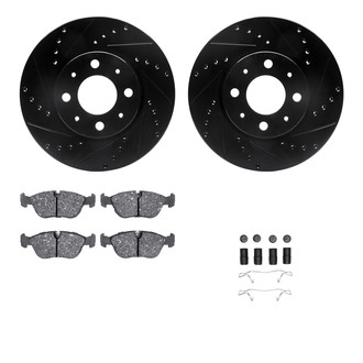 R1 Concepts® - Drilled and Slotted Front Brake Kit with Semi-Metalic Pads