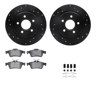 R1 Concepts® - Drilled and Slotted Rear Brake Kit with Semi-Metalic Pads