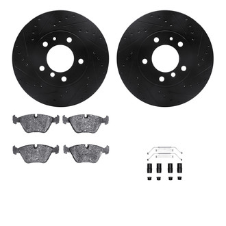 R1 Concepts® - Drilled and Slotted Front Brake Kit with Semi-Metalic Pads