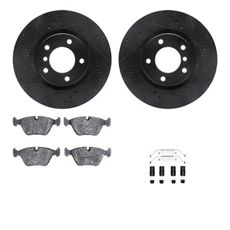 R1 Concepts® - Drilled and Slotted Front Brake Kit with Semi-Metalic Pads