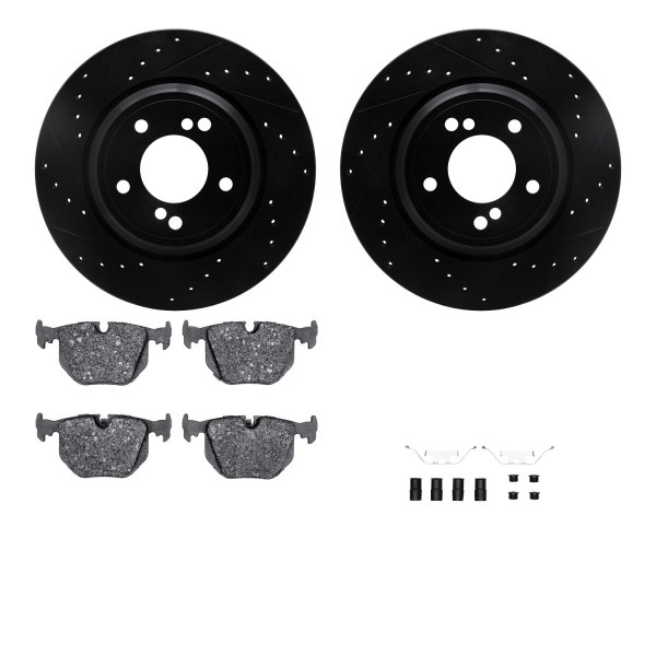  R1 Concepts® - Drilled and Slotted Rear Brake Kit with Semi-Metalic Pads