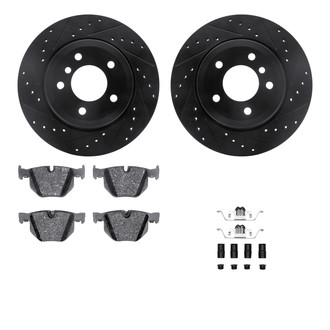R1 Concepts® - Drilled and Slotted Rear Brake Kit with Semi-Metalic Pads