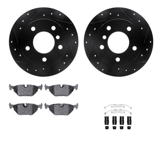 R1 Concepts® - Drilled and Slotted Rear Brake Kit with Semi-Metalic Pads