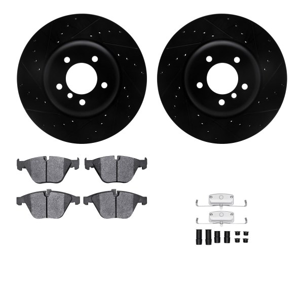  R1 Concepts® - Drilled and Slotted Front Brake Kit with Semi-Metalic Pads