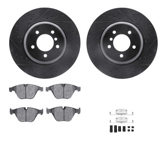 R1 Concepts® - Drilled and Slotted Front Brake Kit with Semi-Metalic Pads