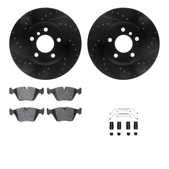 R1 Concepts® - Drilled and Slotted Front Brake Kit with Semi-Metalic Pads