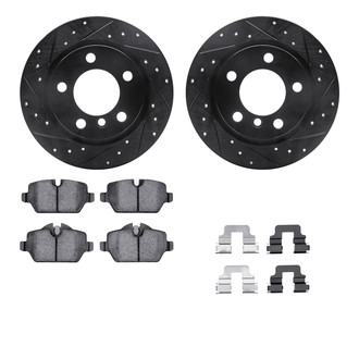 R1 Concepts® - Drilled and Slotted Rear Brake Kit with Semi-Metalic Pads