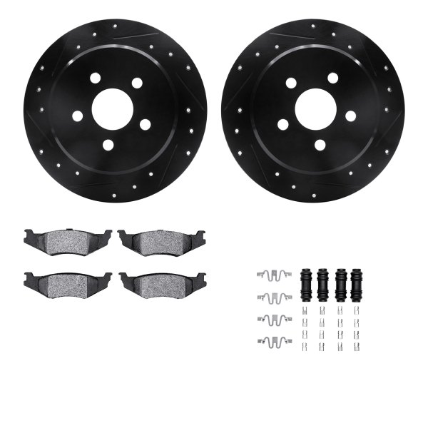  R1 Concepts® - Drilled and Slotted Rear Brake Kit with Semi-Metalic Pads