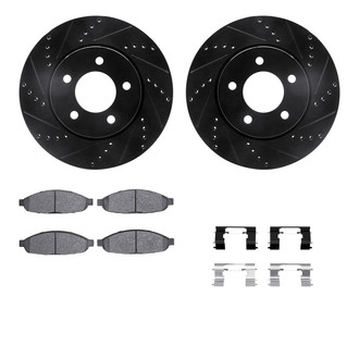 R1 Concepts® - Drilled and Slotted Front Brake Kit with Semi-Metalic Pads