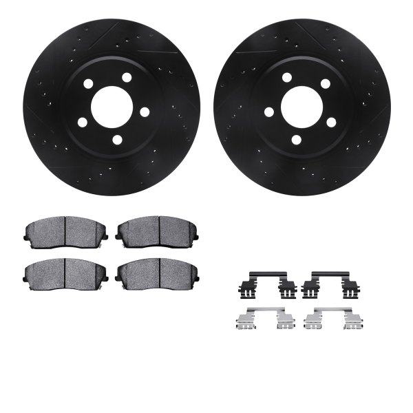  R1 Concepts® - Drilled and Slotted Front Brake Kit with Semi-Metalic Pads