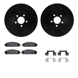 R1 Concepts® - Drilled and Slotted Front Brake Kit with Semi-Metalic Pads