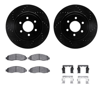 R1 Concepts® - Drilled and Slotted Front Brake Kit with Semi-Metalic Pads