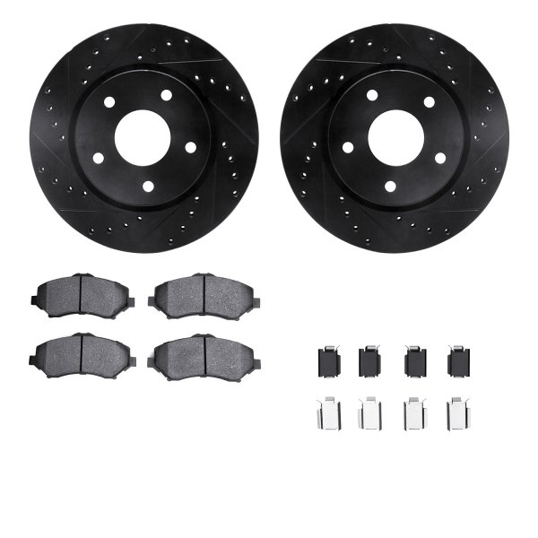  R1 Concepts® - Drilled and Slotted Front Brake Kit with Semi-Metalic Pads