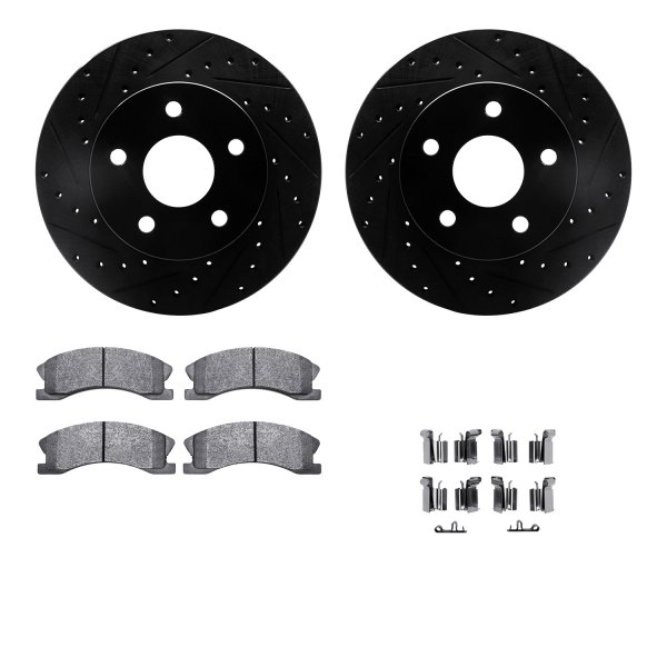  R1 Concepts® - Drilled and Slotted Front Brake Kit with Semi-Metalic Pads