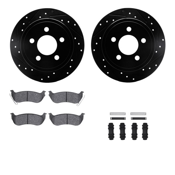  R1 Concepts® - Drilled and Slotted Rear Brake Kit with Semi-Metalic Pads