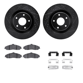 R1 Concepts® - Drilled and Slotted Front Brake Kit with Semi-Metalic Pads