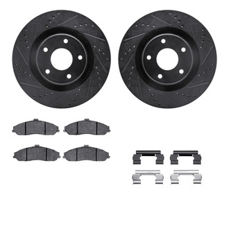 R1 Concepts® - Drilled and Slotted Front Brake Kit with Semi-Metalic Pads