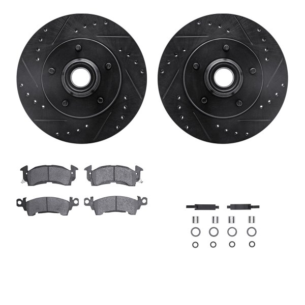  R1 Concepts® - Drilled and Slotted Front Brake Kit with Semi-Metalic Pads