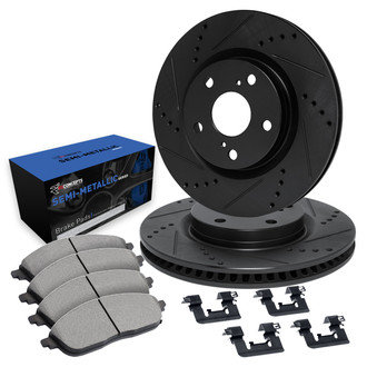 R1 Concepts® - Drilled and Slotted Front Brake Kit with Semi-Metalic Pads