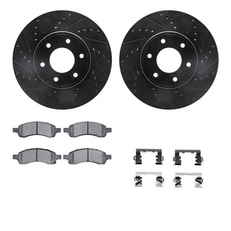 R1 Concepts® - Drilled and Slotted Front Brake Kit with Semi-Metalic Pads