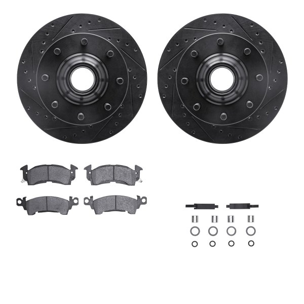  R1 Concepts® - Drilled and Slotted Front Brake Kit with Semi-Metalic Pads